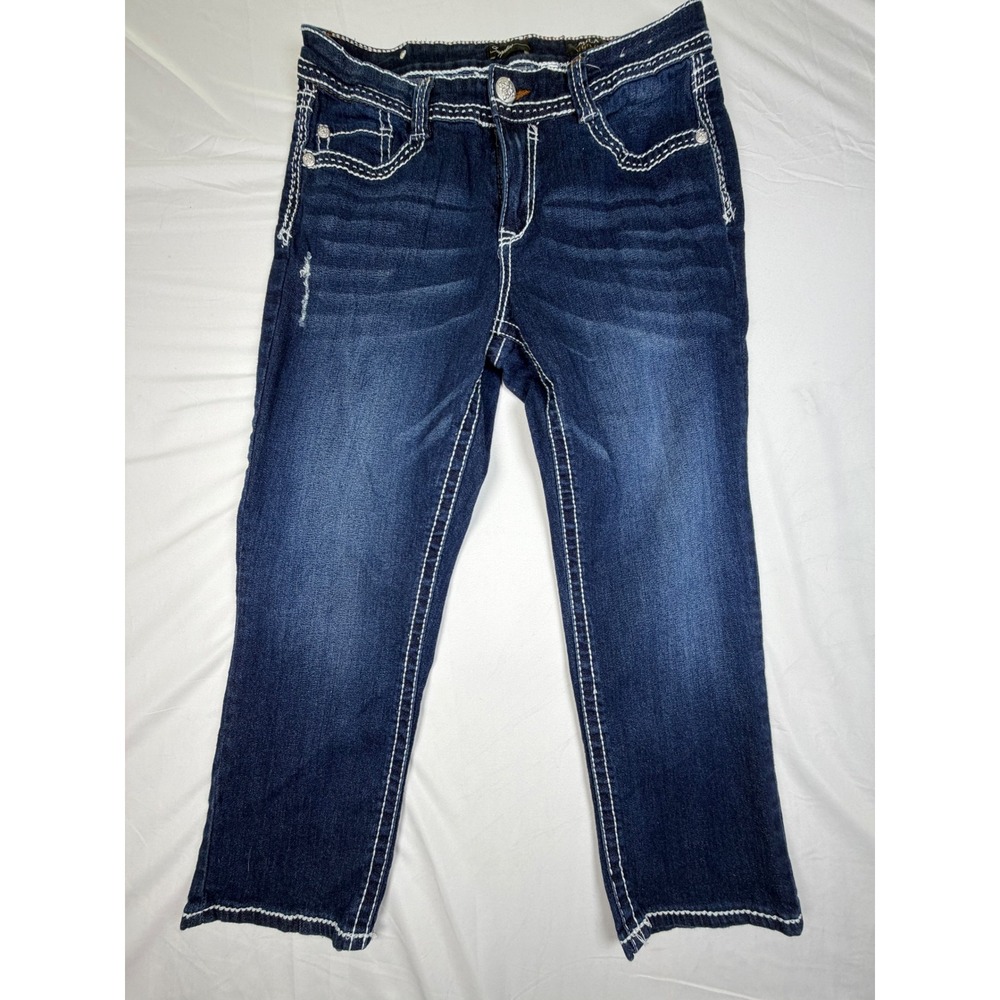 Supplies Union Bay Mila Modern Crop Jeans Dark Wash Contrast Stitch Denim 12